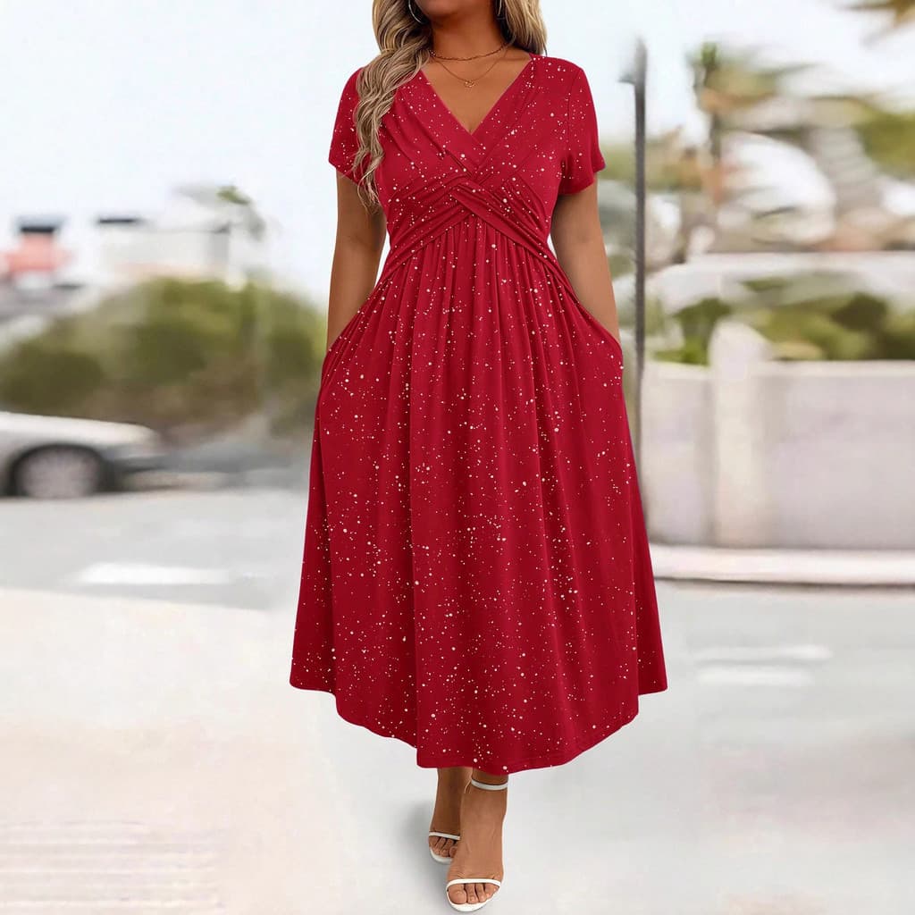 Vestido transfronteiriço de novo estilo, cintura fina, elegante, com detalhes brilhantes, design torcido, com bolso e de