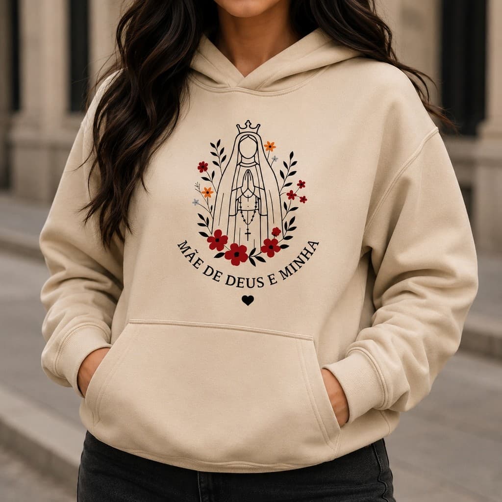 Moletom Blusa de frio Canguru Nossa Senhora Catolico Flanelado Personalizado