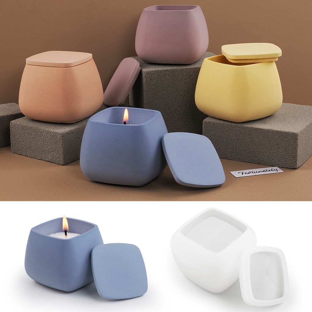 Molde De Silicone Para Jarra Quadrada , Faça Você Mesmo Com Tampa , Ornamentos Artesanais , Gesso , Resina De Concreto