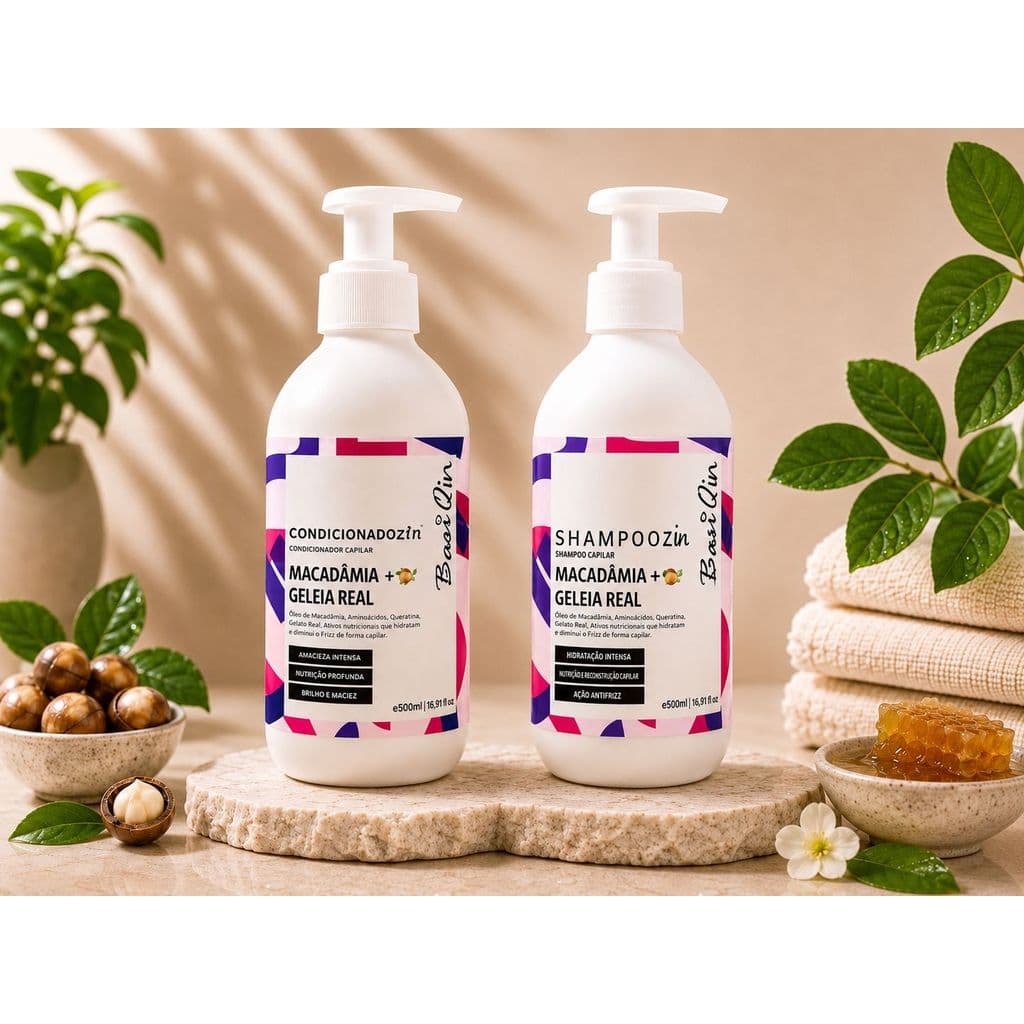 SHAMPOO E CONDICIONADOR MACADAMIA E GELEIA REAL 500ML