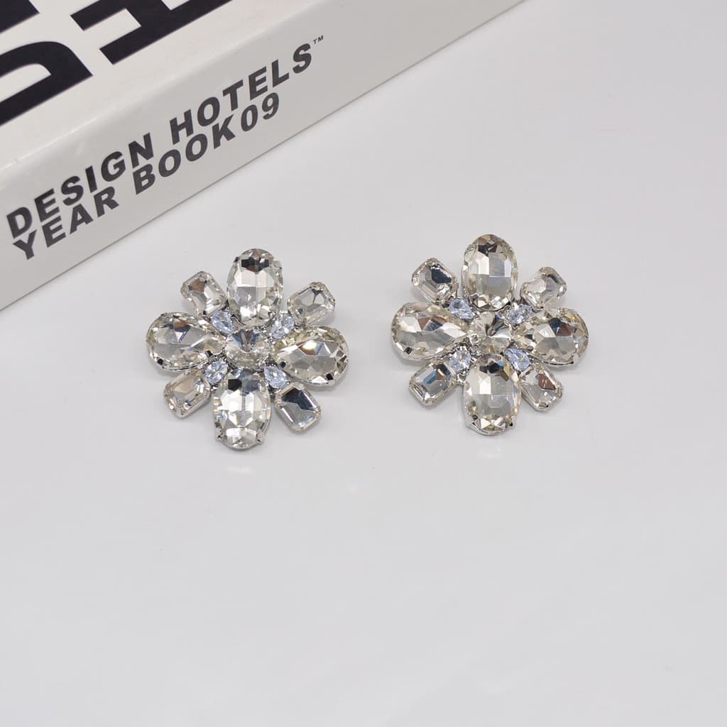 Brinco Argola Grande Brinco Stud / Botão Brinco Argola Feminino Brilhante cheio de diamante incrustado pedra prec