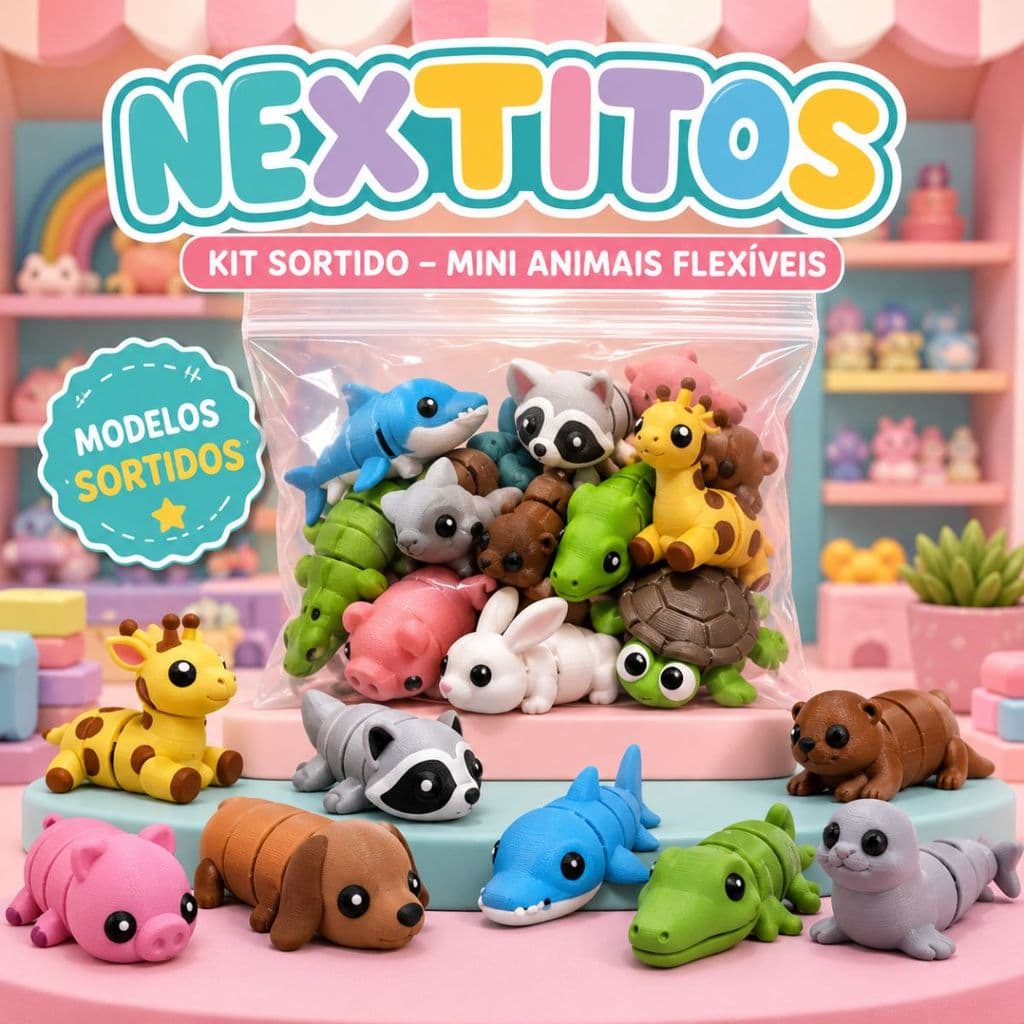 Kit Nextitos Mini Animais Aquáticos e Terrestres Bichinhos Articulados