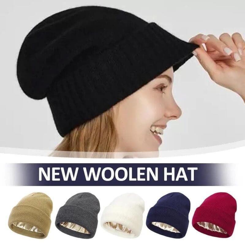Gorro de inverno unissex de alta qualidade, feito de caxemira tricotada, forrado com cetim de seda, tamanho P ABRI I2QA.