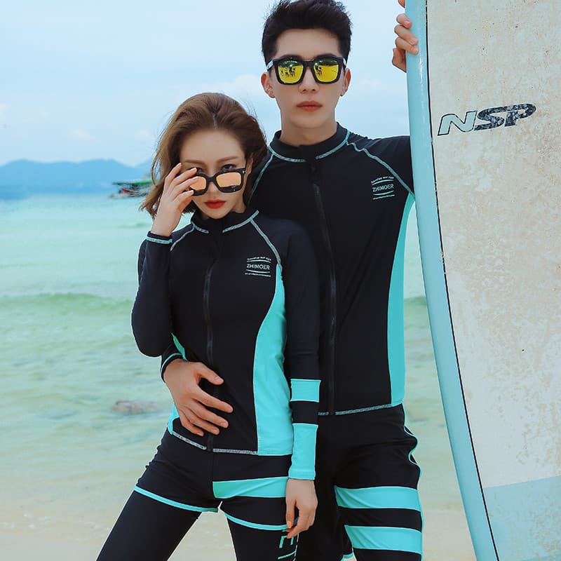 Coreano coreano terno de mergulho feminino de manga comprida dividir casal calças protetor solar de secagem rápida surf