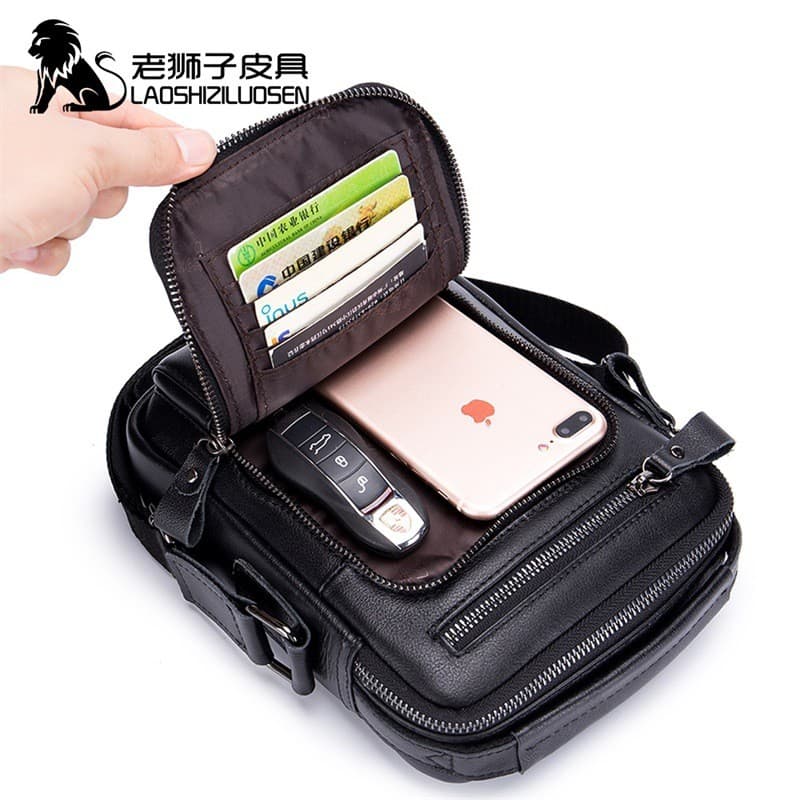 Popular bolsa de ombro masculina primeira camada de couro Casual saco do mensageiro multifuncional Mini Retro pequena bo