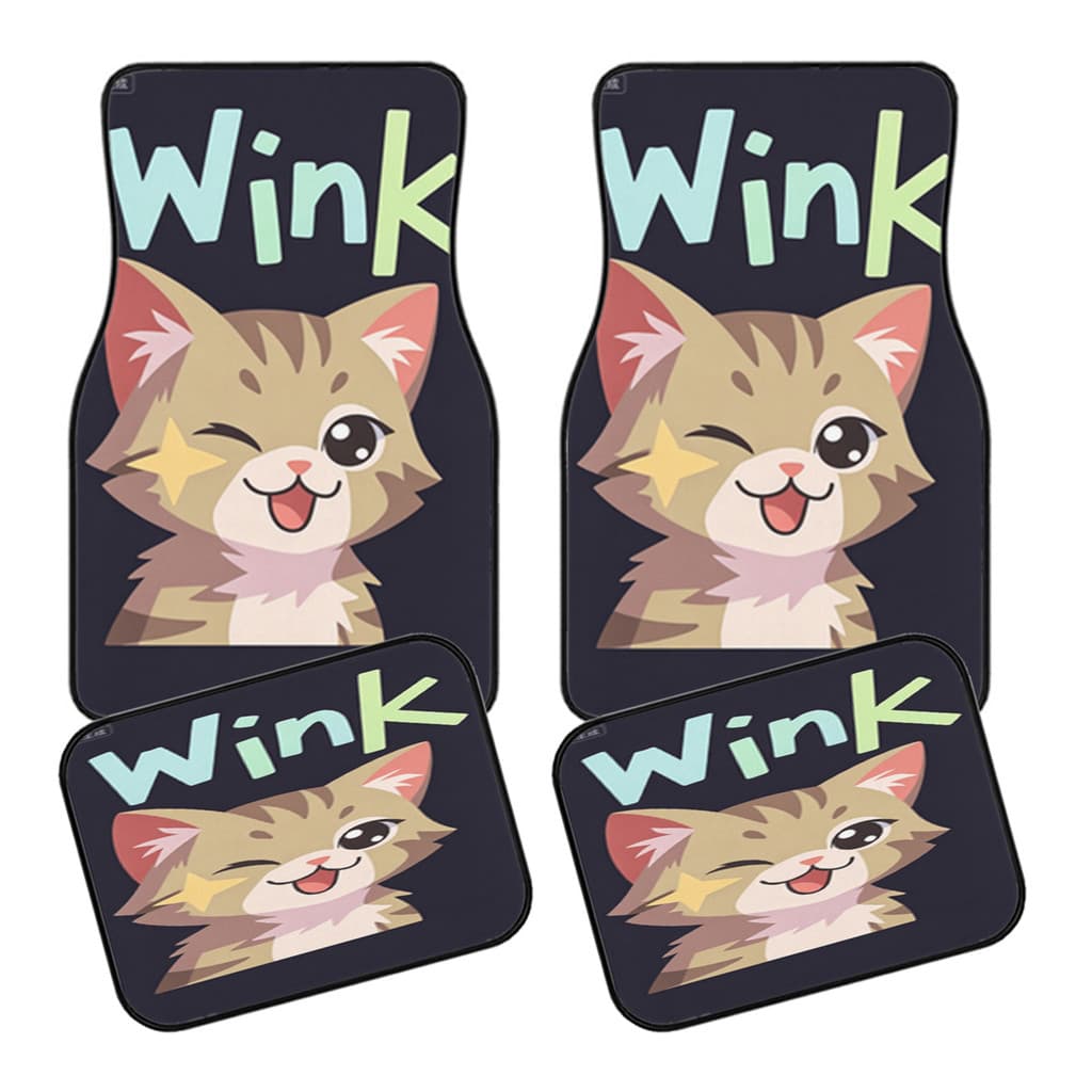 Conjunto de 4 peças de tapete de pés de carro "Wink" de gato de desenho animado | Tapete Universal | Adequado para carro