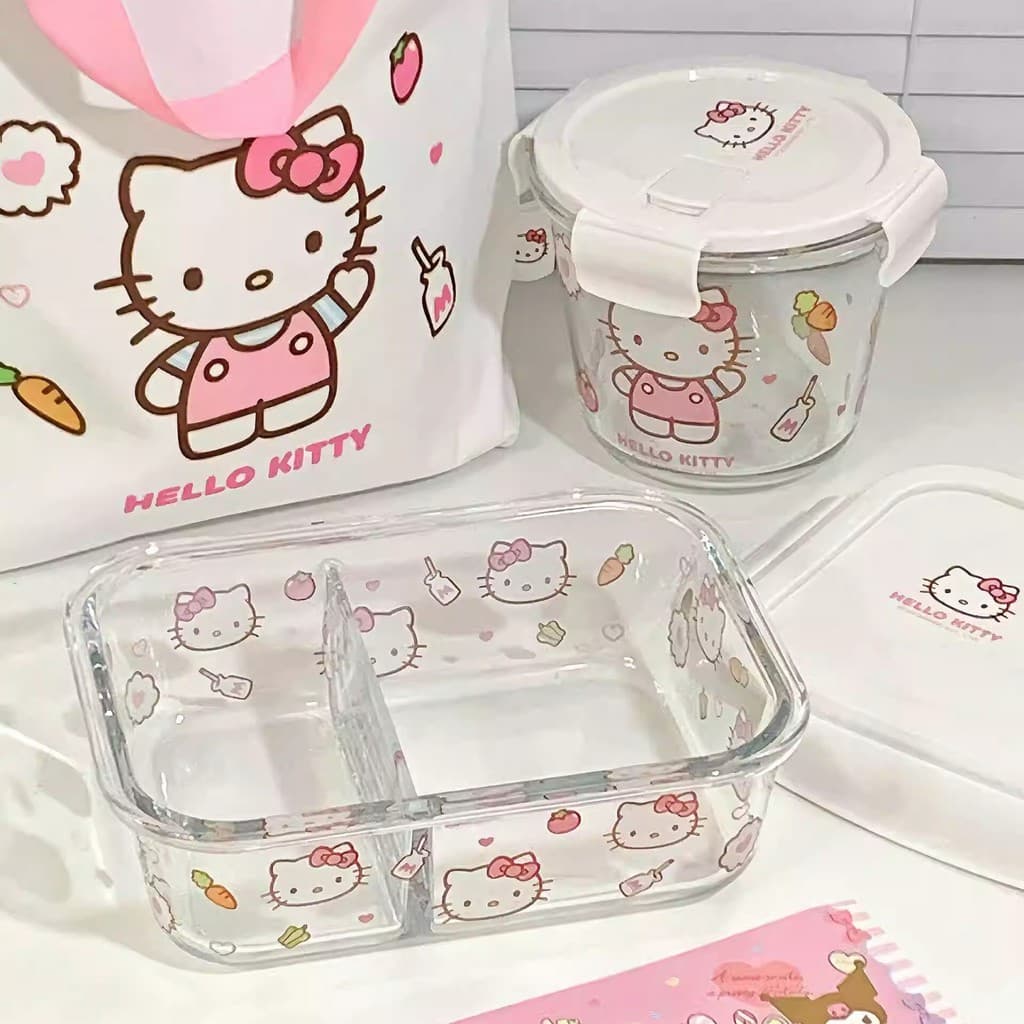 Hellokitty Fresh-Keeping Bowl Sanrio selado com tampa Trabalhadores de escritório Dedicado Microondas Aquecimento Lanche
