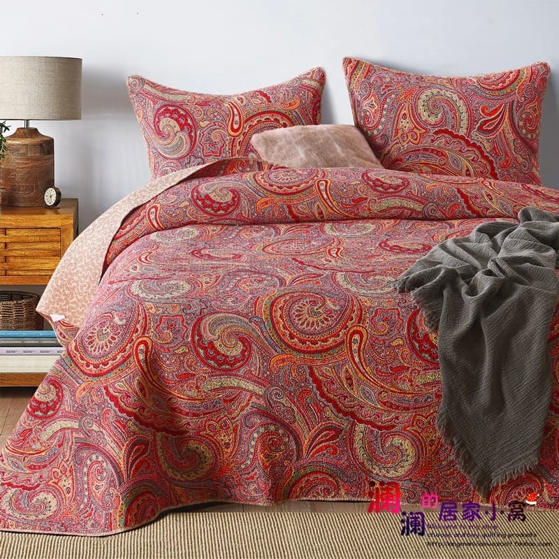 Capa de cama de algodão exportada estilo americano vermelho conjunto de três peças colcha acolchoada lavada coreana esti