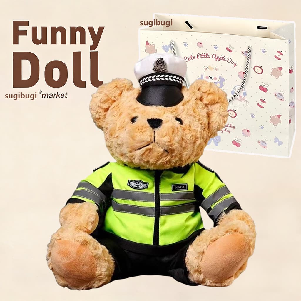 Polícia tráfego polícia urso boneca brinquedo de pelúcia segurança pública polícia urso uniforme bonito urso de pelúcia