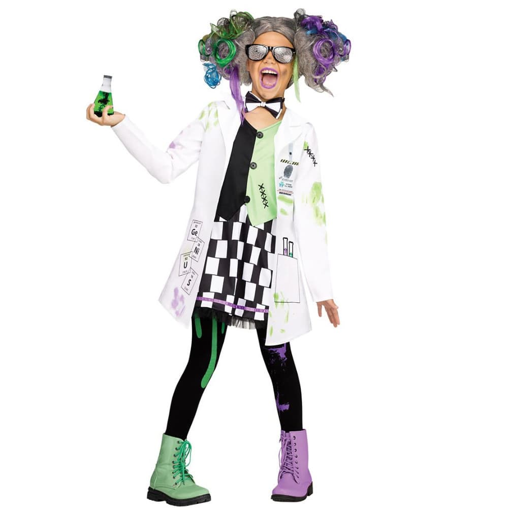 Fantasia Completa de Cientista Louco para Crianças, Traje de Químico Maluco para Halloween para Meninas 629
