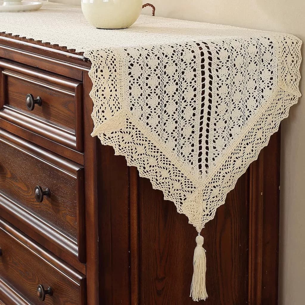 Capa de gaveta pano corredor de mesa renda francês Retro Pastoral fio de algodão oco imitação crochê tapete de mesa de c