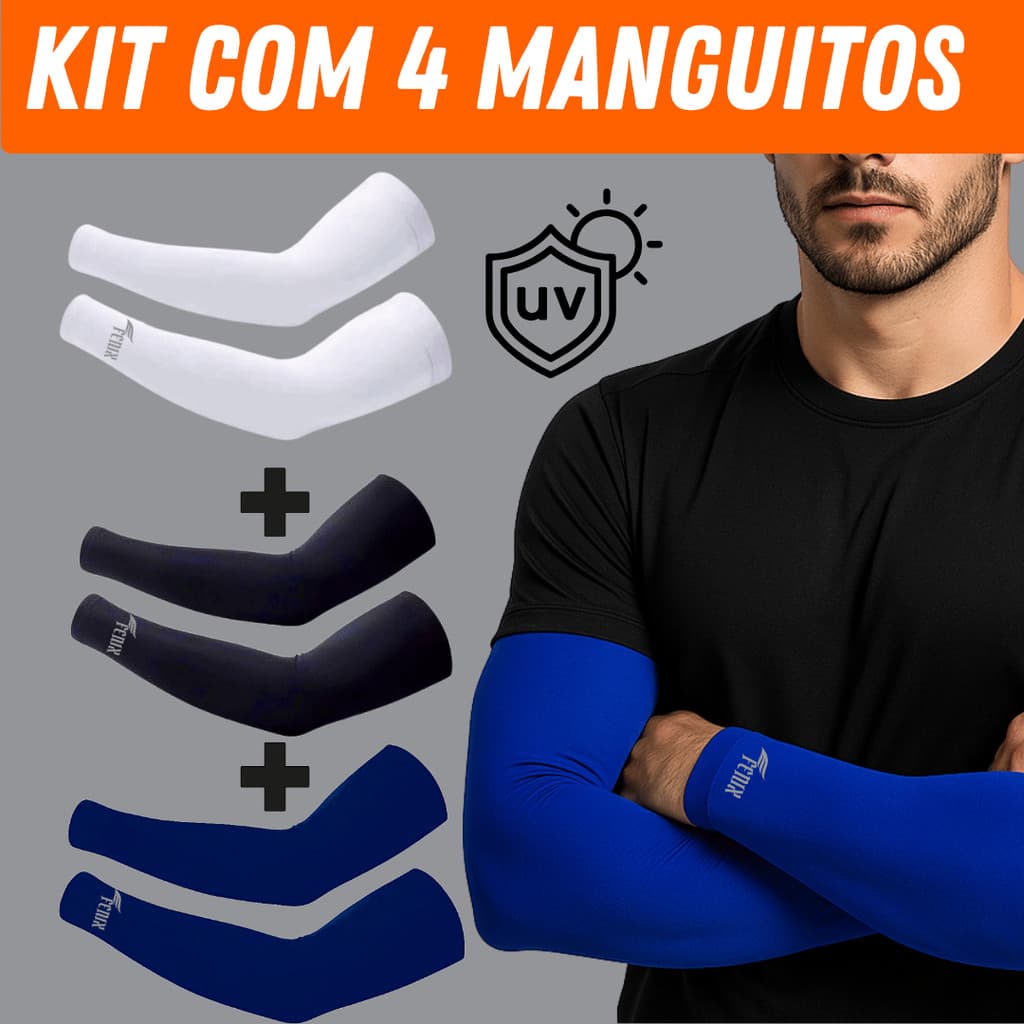 kit com 4 Pares de Manguito Proteção Solar Uv 50+ Mangas Segunda Pele Mangote Vôlei e Esports