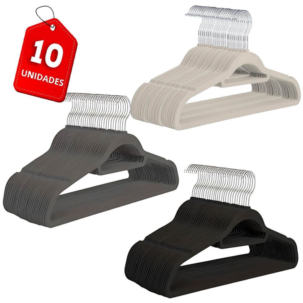 10 Un Cabide Veludo Slim Ultrafino Gancho Cromado Giratório 42cm