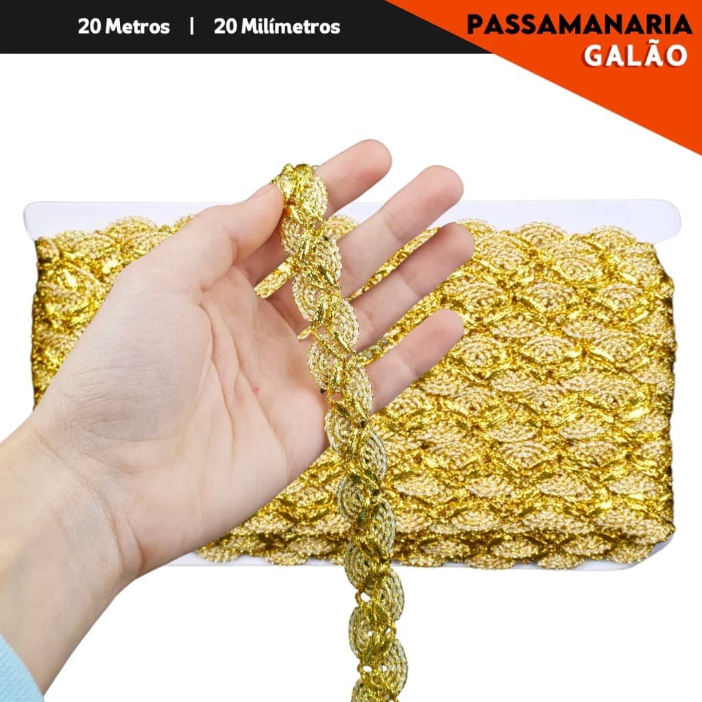 Fita Galão Passamanaria - 20mm - Ref:Galao-02 - Rolo C/20 Mts COR:OURO