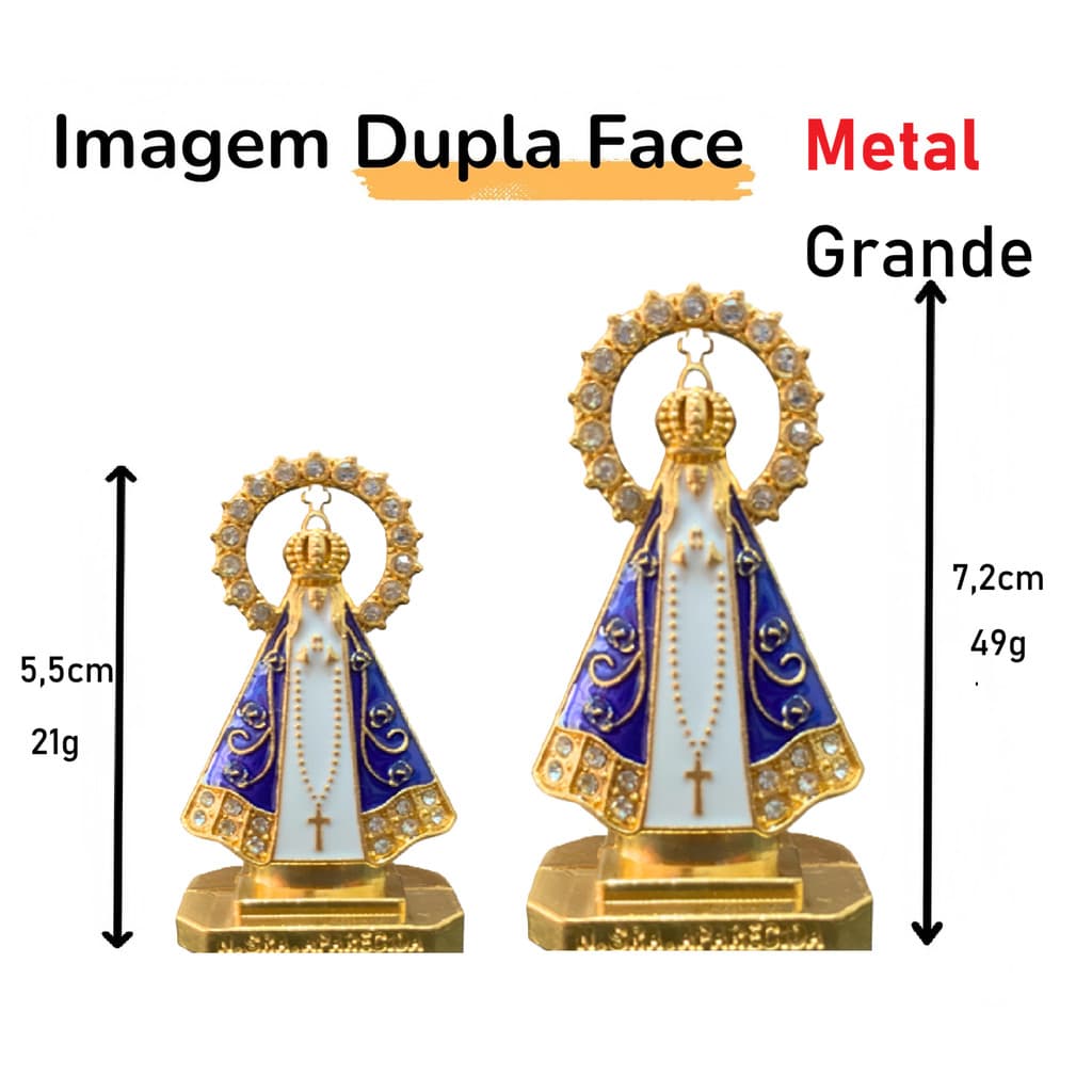 Atacado Kit C/6 Nossa Senhora Aparecida Dourado/Azul Grande 7.2cm metal