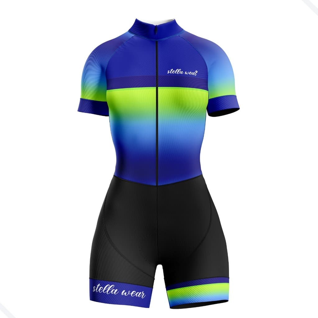 Macaquinho Ciclismo Feminino Profissional Gel Acolchoado UV Proteção MTB Speed Stella Wear Kisk Azul