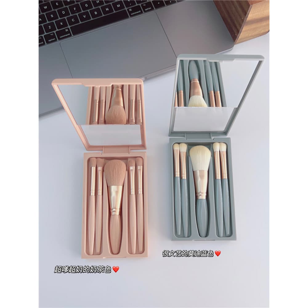 Novo produto 5 peças caixa portátil conjunto de pincéis de maquiagem pincel com espelho Blush pincel sombra pincel conto