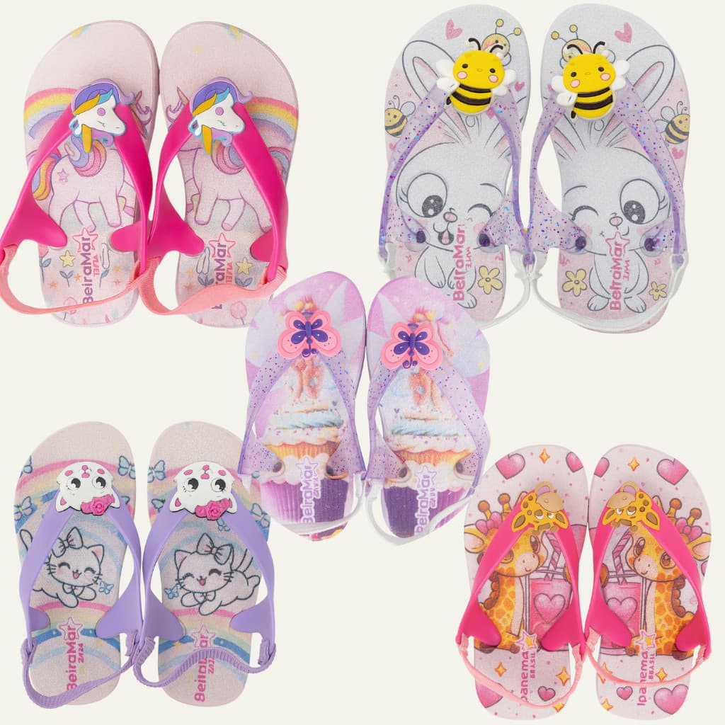 Chinelo Infantil Bebê Confortável Feminino Elástico Macio Leve Menina Unicórnio Gatinha