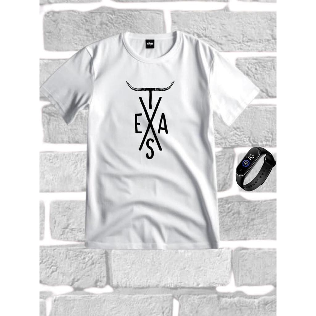 Conjunto Kit Camisa  Texas 100% Algodão Fio 30.1 + Relogio Digital A Prova D'agua