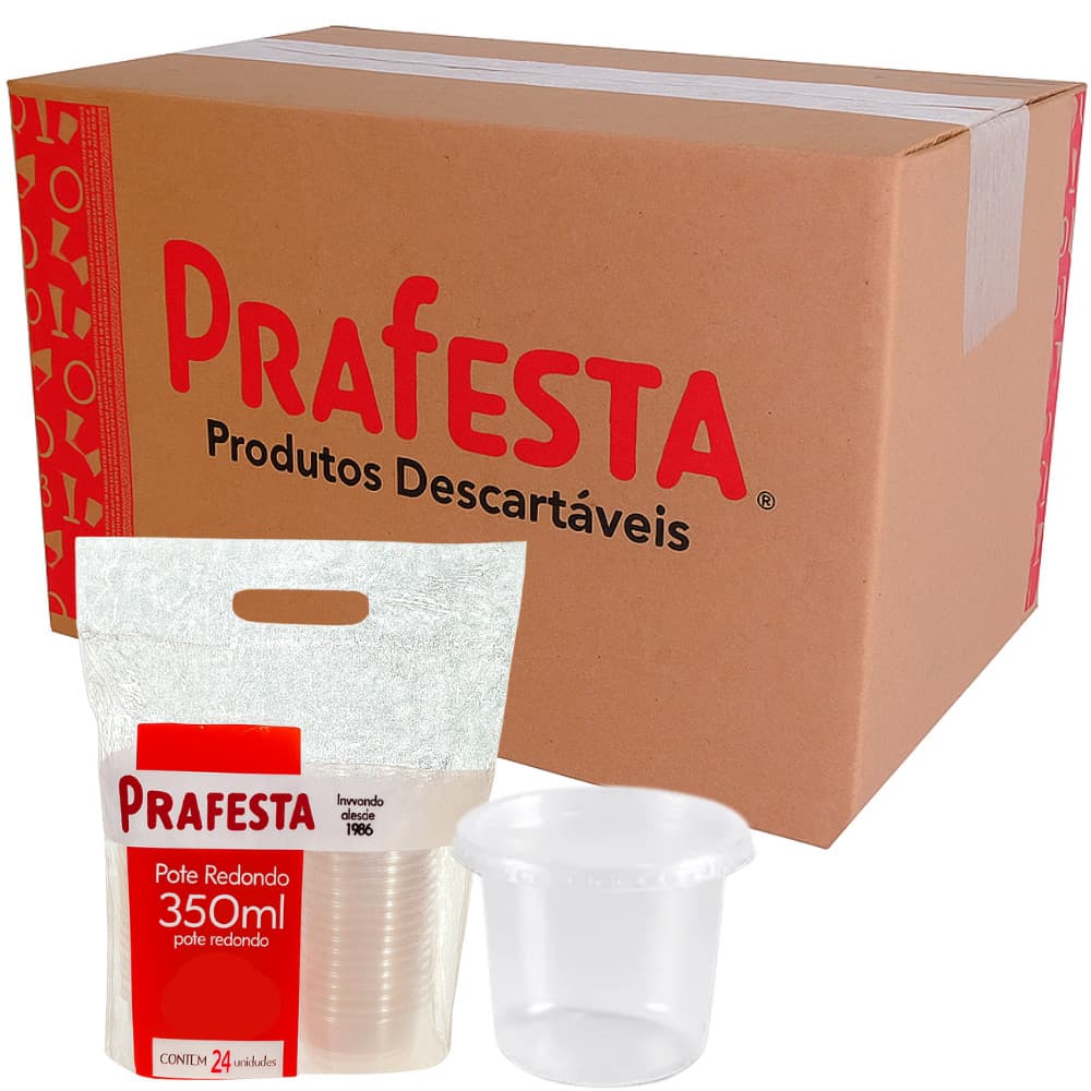 POTE REDONDO 350ML PRAFESTA – CAIXA 432 POTES (18X24) – POTE PLÁSTICO DESCARTÁVEL PARA ALIMENTOS