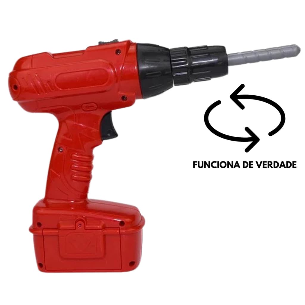 BRINQUEDO KIT FERRAMENTA FURADEIRA E PARAFUSADEIRA COM ACESSÓRIOS INFANTIL + 2 PILHAS