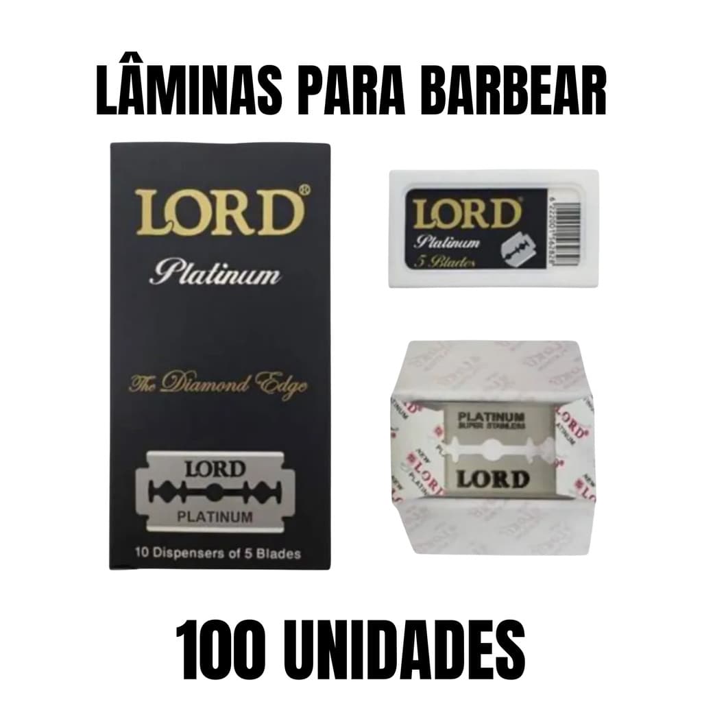 Kit 100 Lâminas de Barbear Lord Diamond Black Profissional