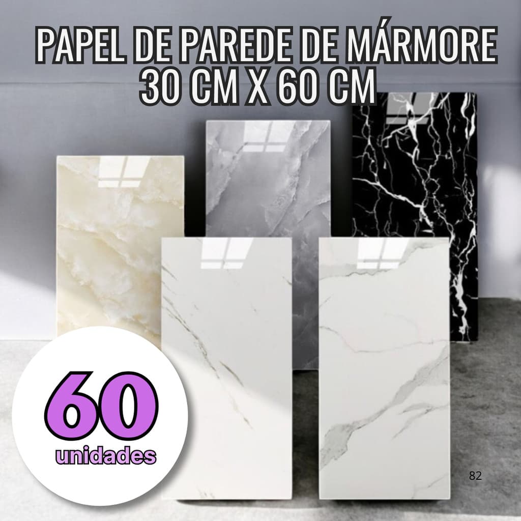 Kit Placas Mármore Madeira Vinílico Adesivo Parede Decoração Lavável Fácil Aplicação 30cm X 60cm