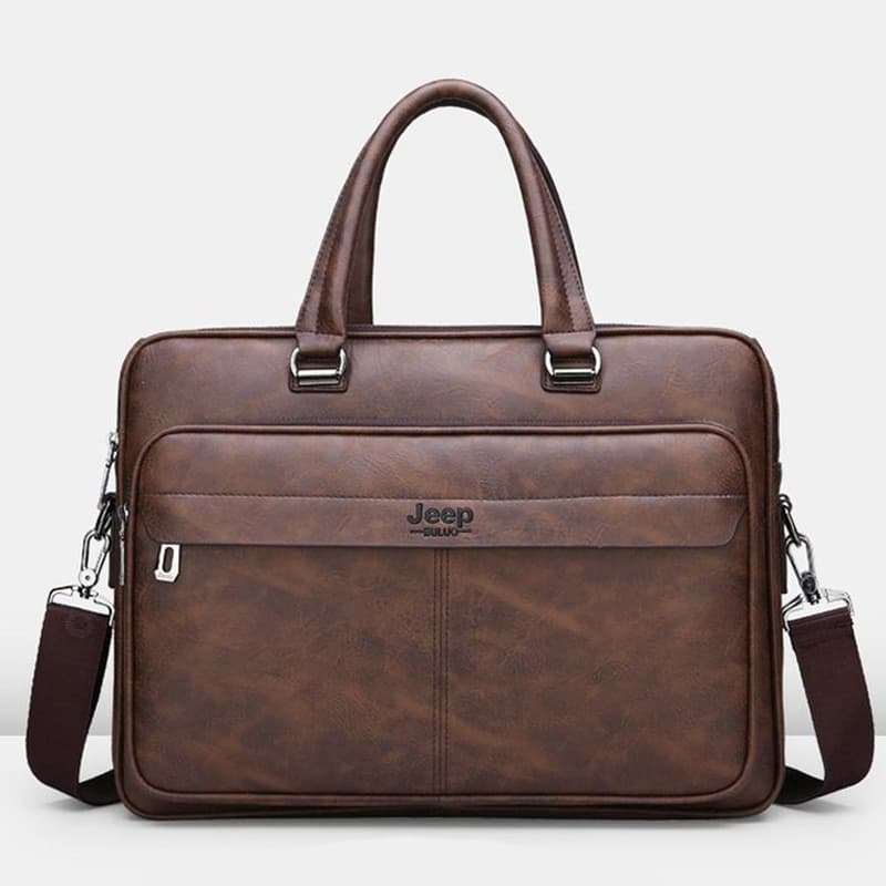 Maleta de Couro Masculina para Negócios, Bolsa Transversal para Laptop Jeep