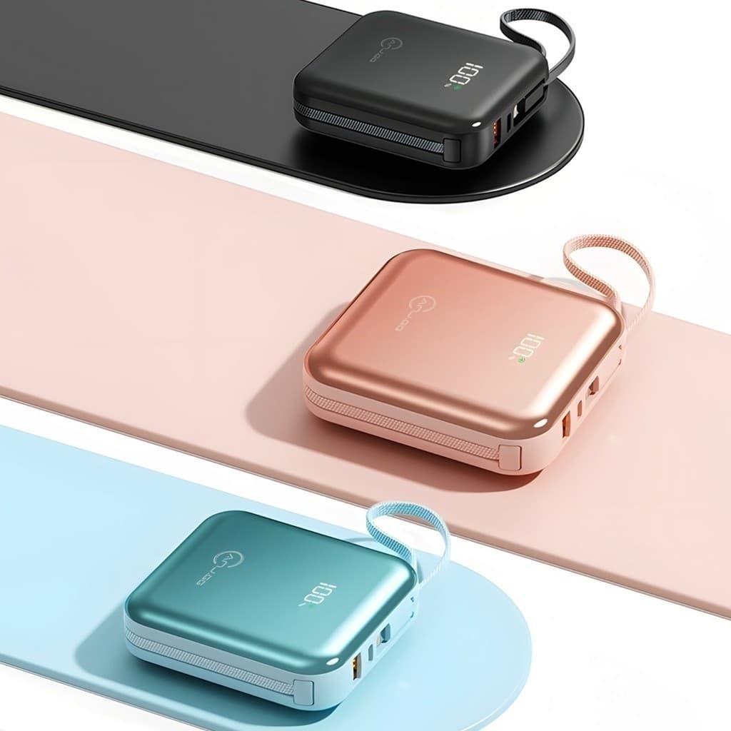 Mini Power Bank Portátil 20000 mAh com IOS e Cabo Tipo C