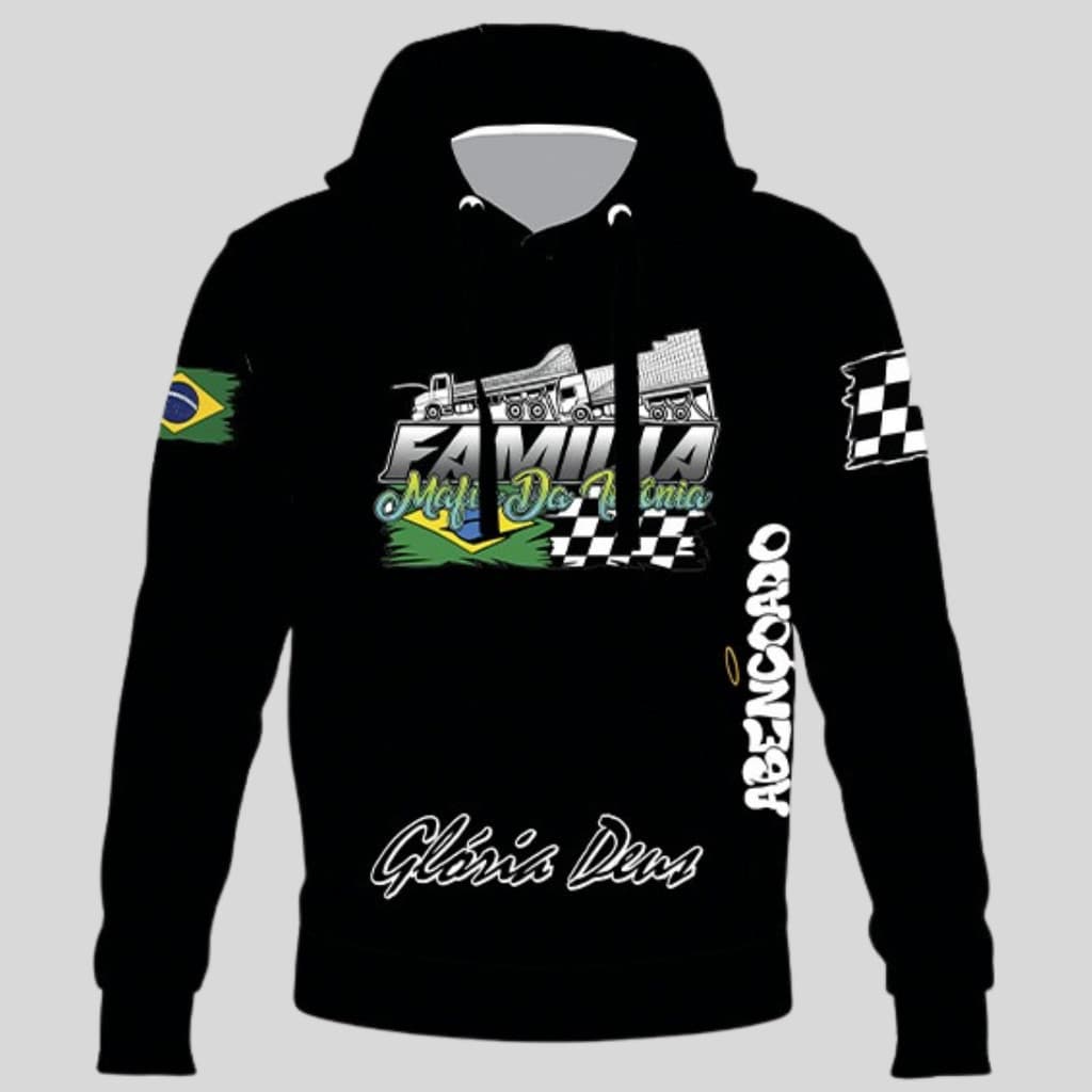Moletom Caminhoneiro Família Máfia Da Insônia Blusa De Frio Abençoado Bolsos Touca inverno caminhao casal juvenil