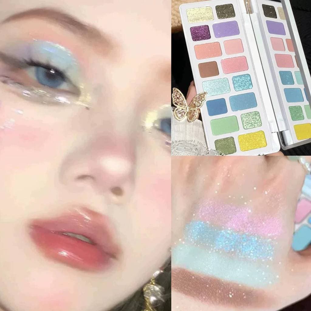 Macarons de verão!Paleta de sombras de 16 cores fosco perolado cos Play maquiagem camaleão maquiagem de palco fumado azu