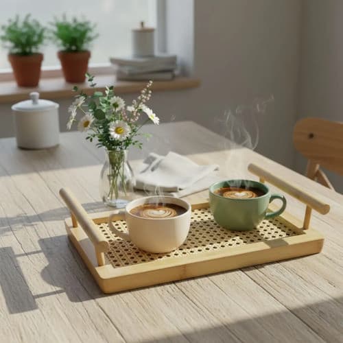 Bandeja Bambu Com Alças 35cm Café Mesa