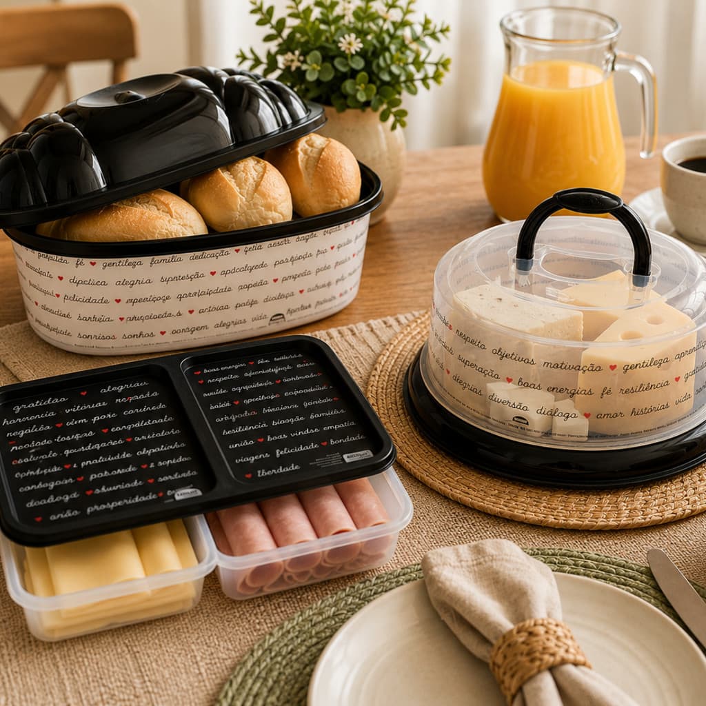 Kit 3 Peças Porta Frios Serve Pão E Pote Redondo Cozinha Mesa Posta Organização