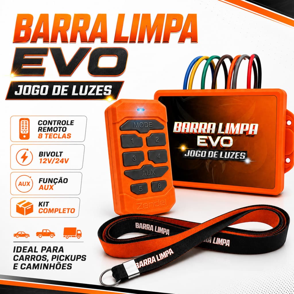 Barra Limpa Evo Zendel Jogo De Luzes Led Farol Strobo Bivolt 12v 24v Universal Caminhão Carro Pickup