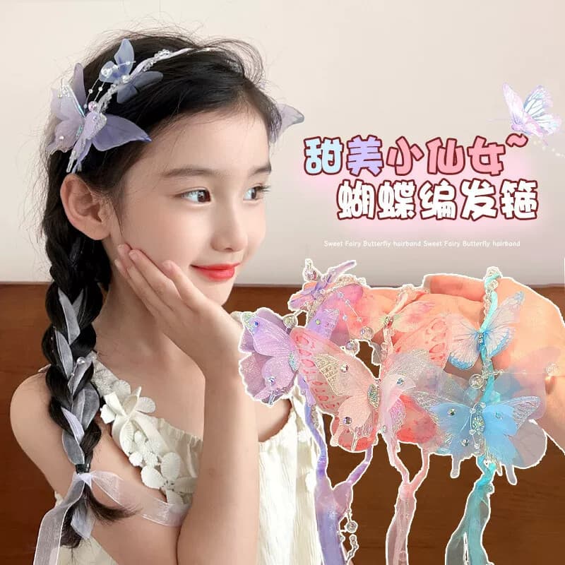 2026 Novo estilo infantil bandana Super fada borboleta trançado cabelo bandana princesa guirlanda menina imprensa cabelo