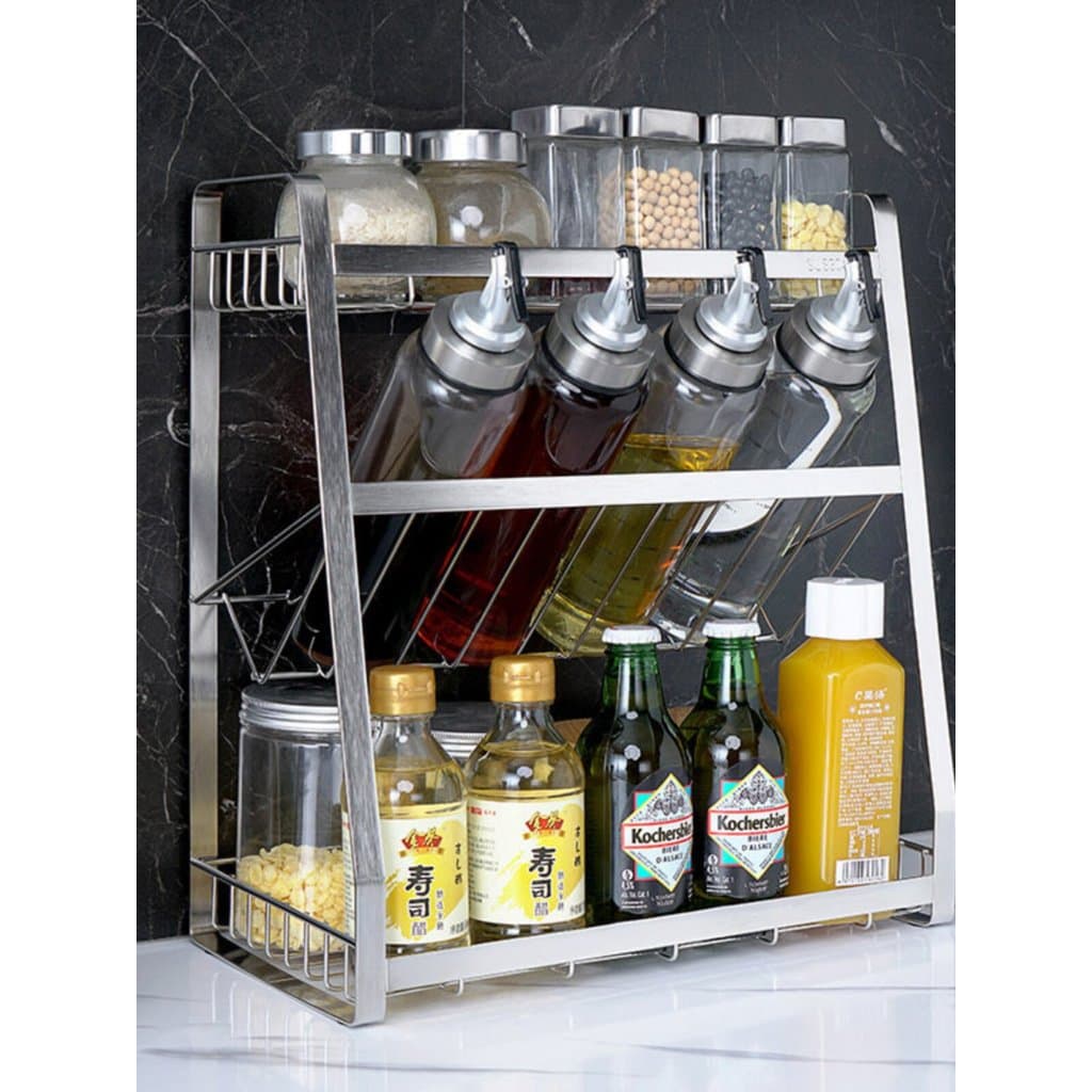 Rack de tempero de aço inoxidável 304, suprimentos de cozinha, piso, armazenamento de três camadas, tempero, Push