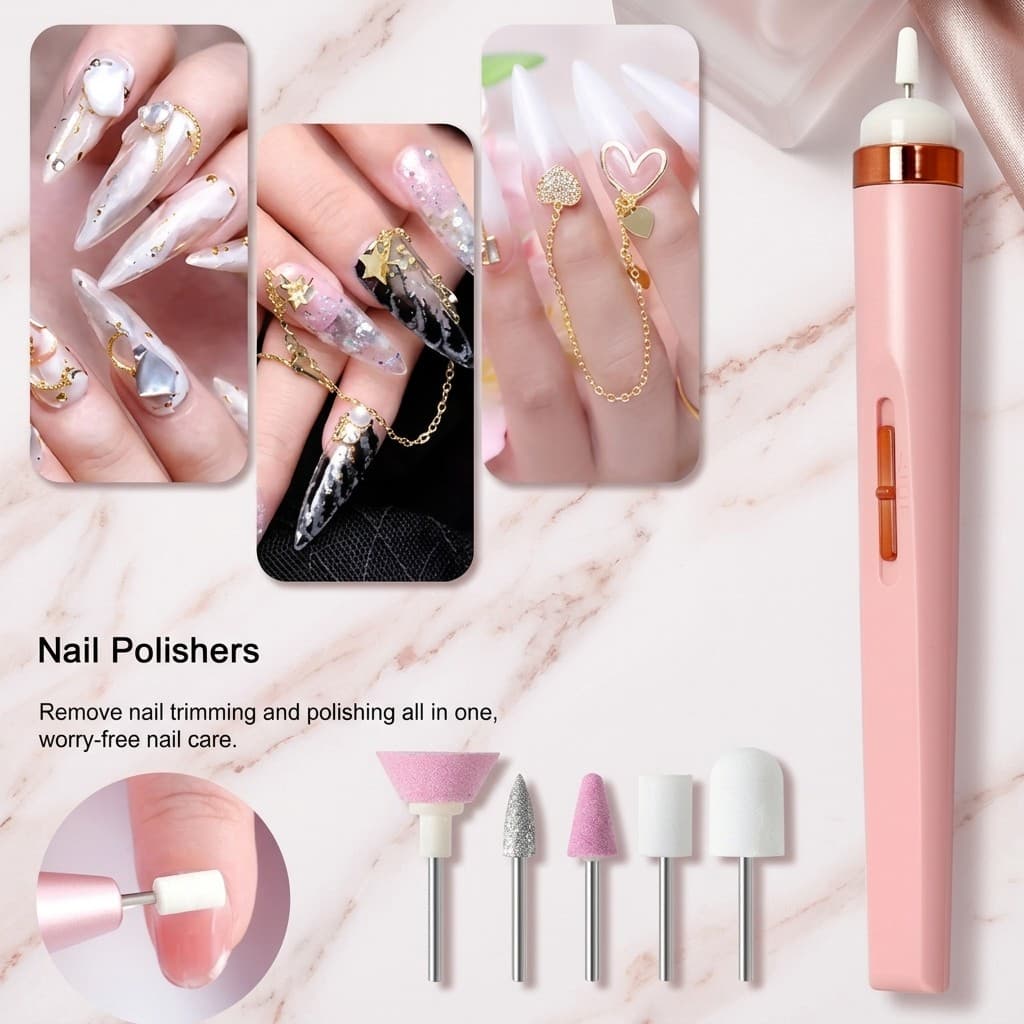 Lixadeira Lixa De Unha Alicate Remover 5 em 1 Manicure Cuticula Nails Sem Fio Portatil Ponta Intercambiavel