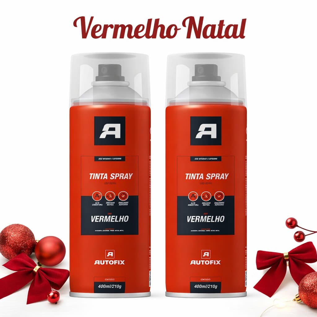 Kit 2 Tinta Spray Uso Geral 400ml Vermelho Natal Metal Madeira Autofix Aerossol Ok