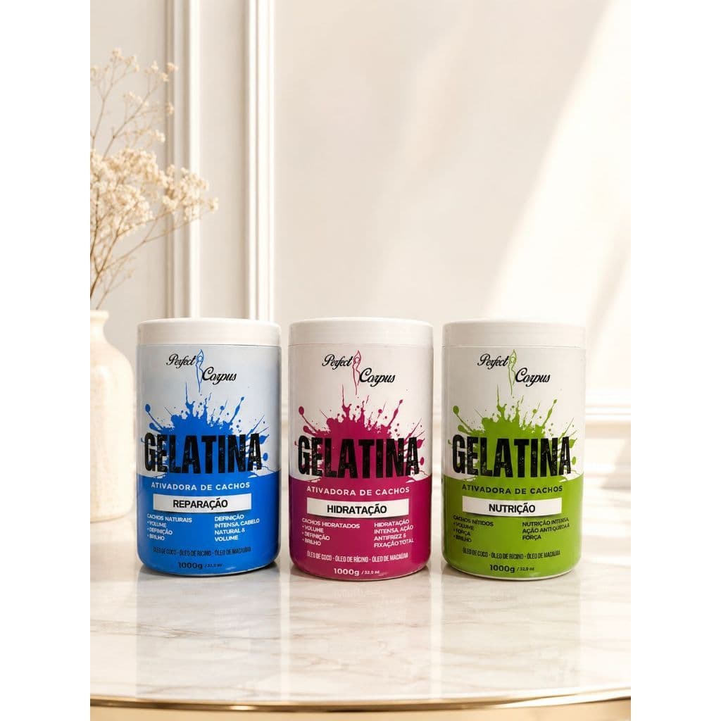 KIT 3 GELATINAS Ativadora de Cachos nutrição, hidratação e reparação