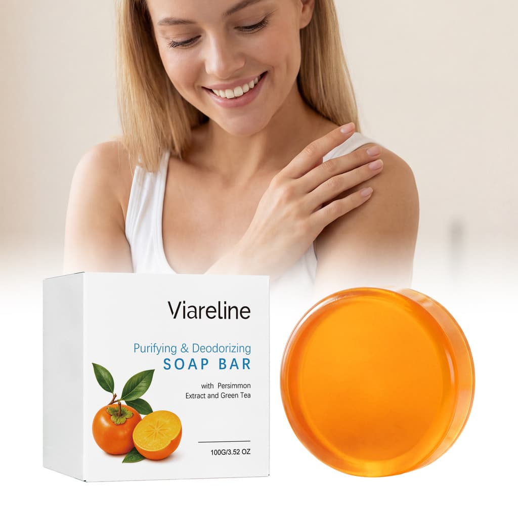 Sabonete Desodorante Natural 100g Com Extrato De Caqui E Chá Verde-Purificador Controle De Odor Para Pele Fresca