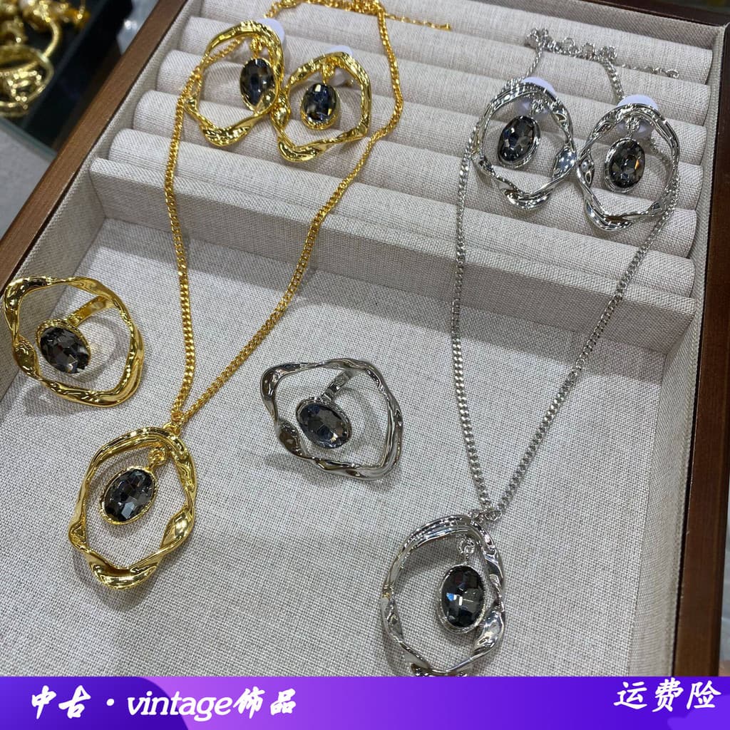 Moda luz luxo senhoras conjunto de jóias geométrico Irregular colar brincos All-Match incrustado cristal diamante anel