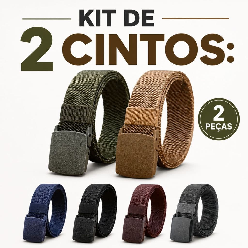 Kit 2 Cintos Táticos Masculinos 120cm Com Fivela de Engate Rápido Ajustável em Nylon Resistente