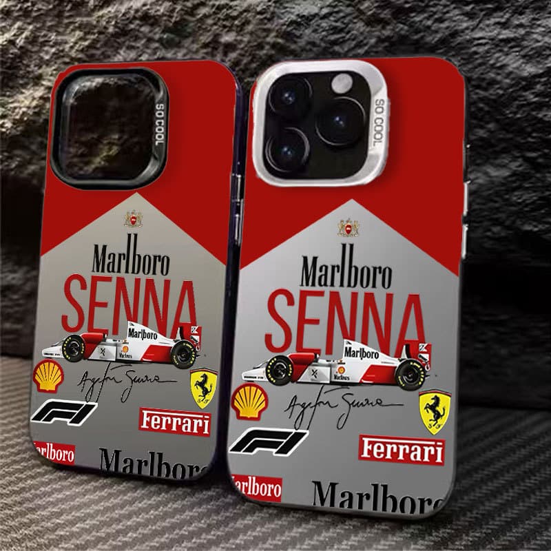 Antiderrapante fosco Capinha para iPhone 17 16 PRO MAX &SAMSUNG S24 Capinha Moldura Preta Estampa Carro de Corrida Senna