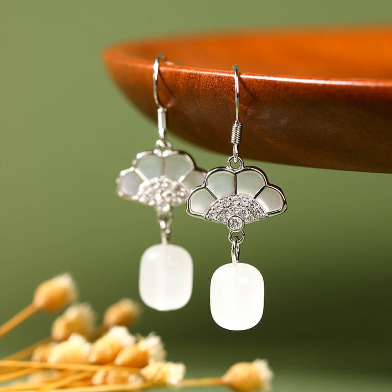 Brincos Pendentes De Jade Em Formato De Leque , Joias Versáteis De Luxo Para Mulheres