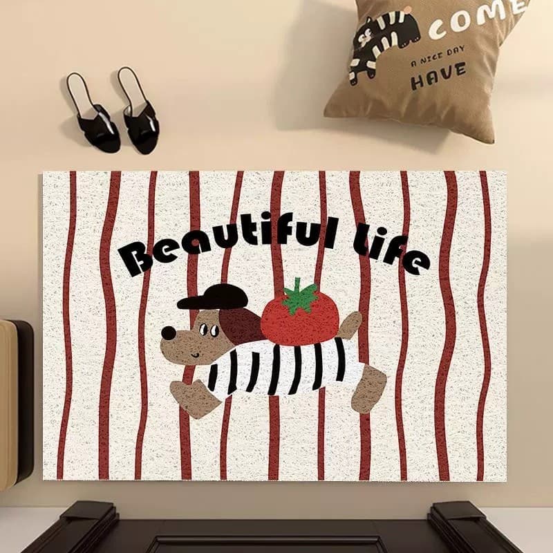 Bonito filhote de cachorro dos desenhos animados círculo de seda entrada porta esteira entrada remoção poeira pé pode se