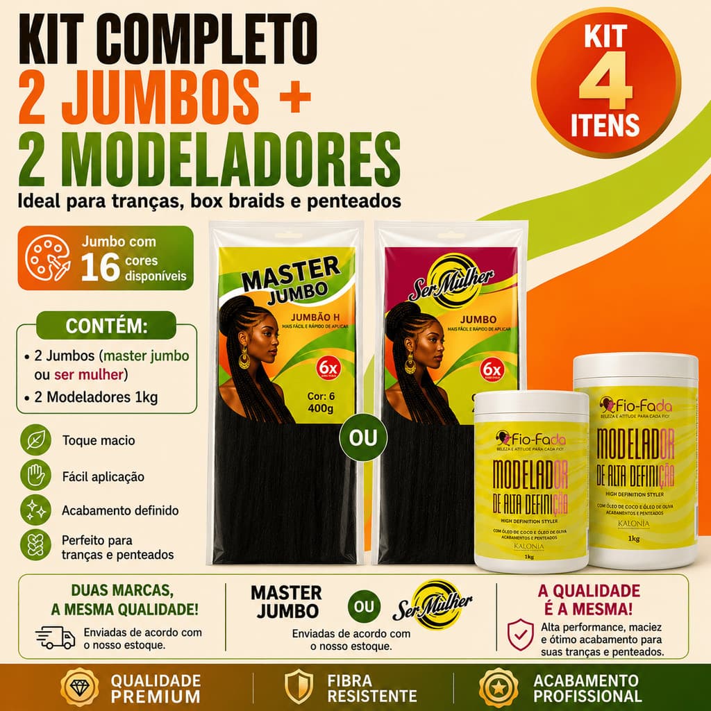 Kit 2 Jumbo 400g Para Tranças + 2 Pomada Modeladora 1kg Cabelo