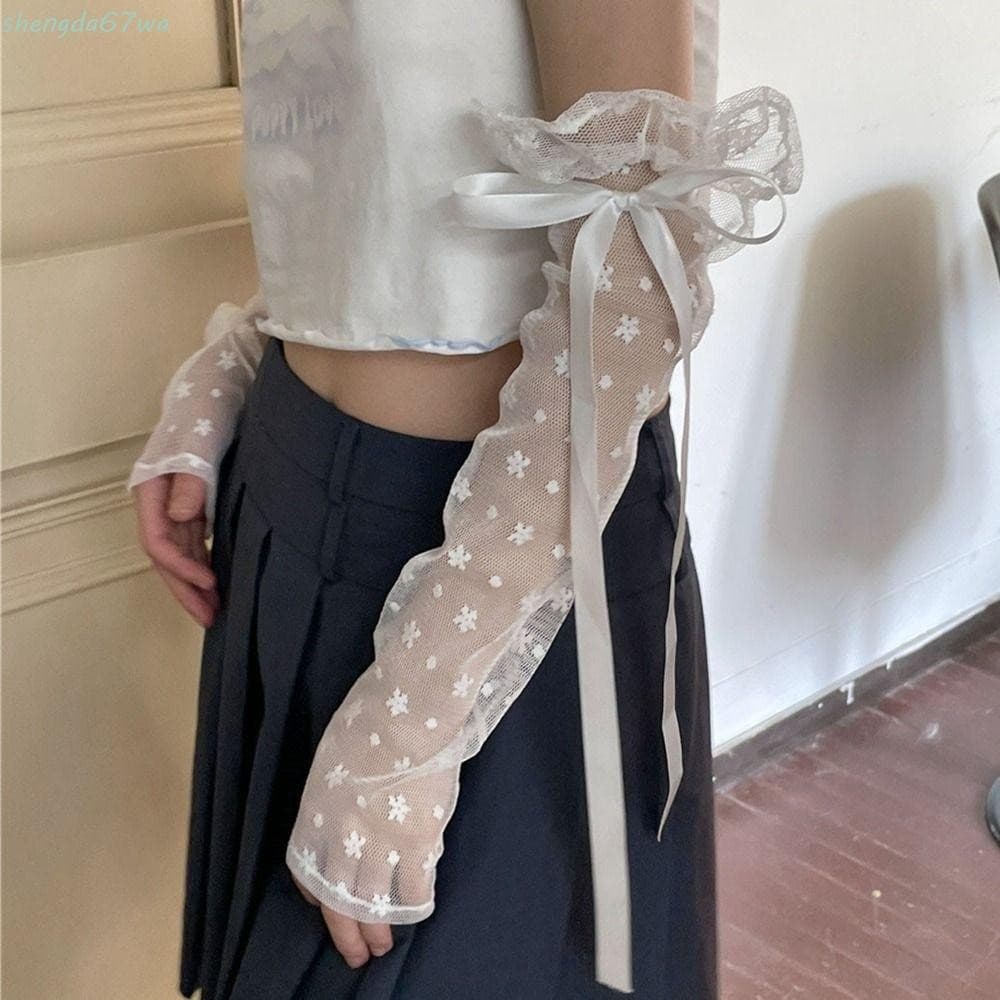 Mangas de Renda SHENGDA, Mangas Finas com Proteção UV, Estilo Balé em Arco, Renda Oca, Mangas de Proteção Solar Lolita H