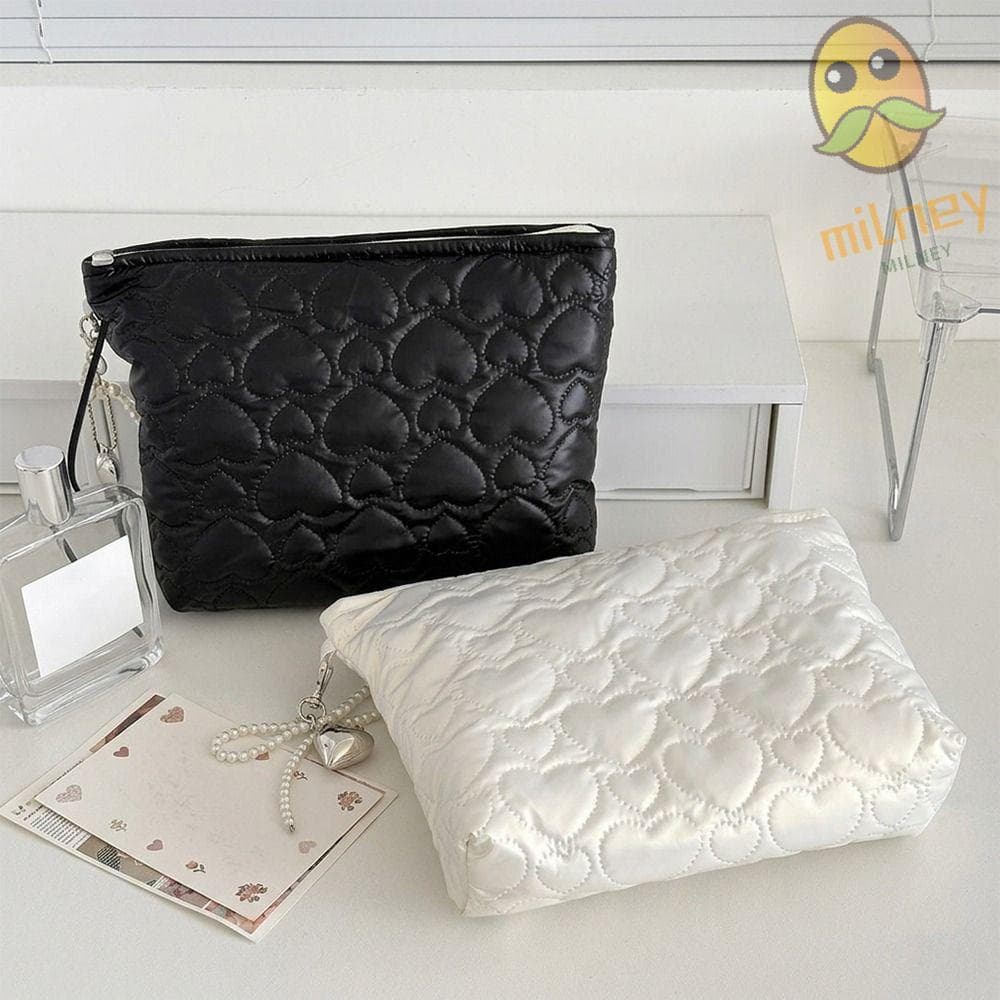 Bolsa Cosmética Acolchoada MILLNEY , De Maquiagem De Grande Capacidade Com Estampa De Amor Zíper À Prova D'água