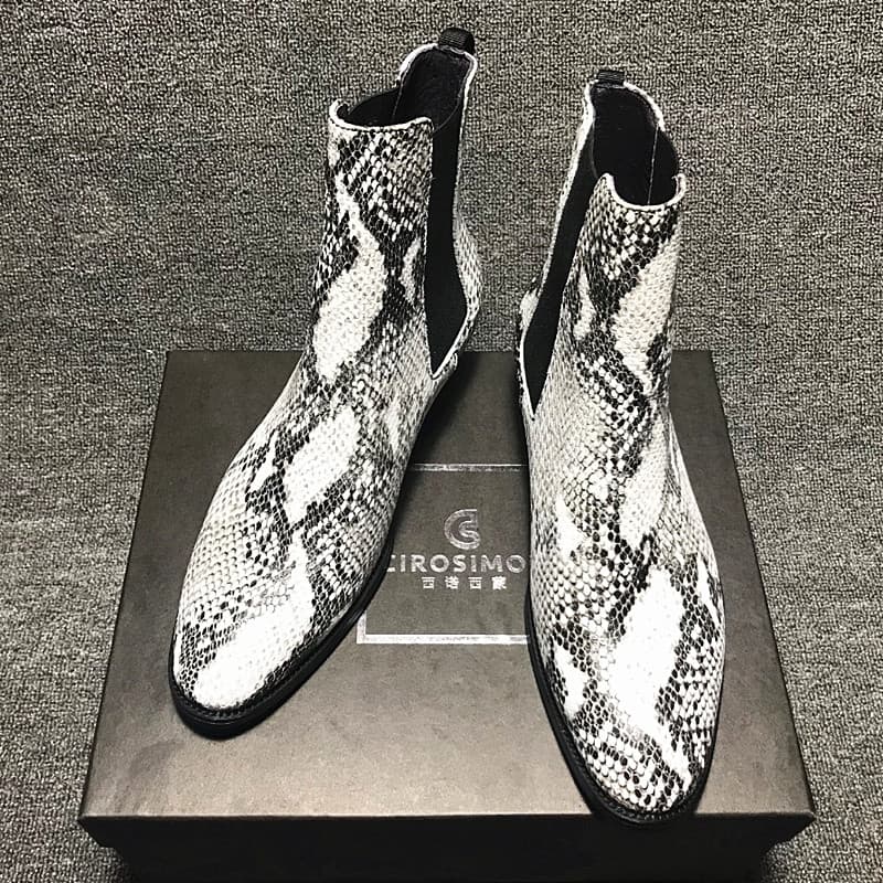 Chelsea botas curtas masculinas Martin botas chelsea bota High-End artesanal preto branco cobra impressão couro genuíno