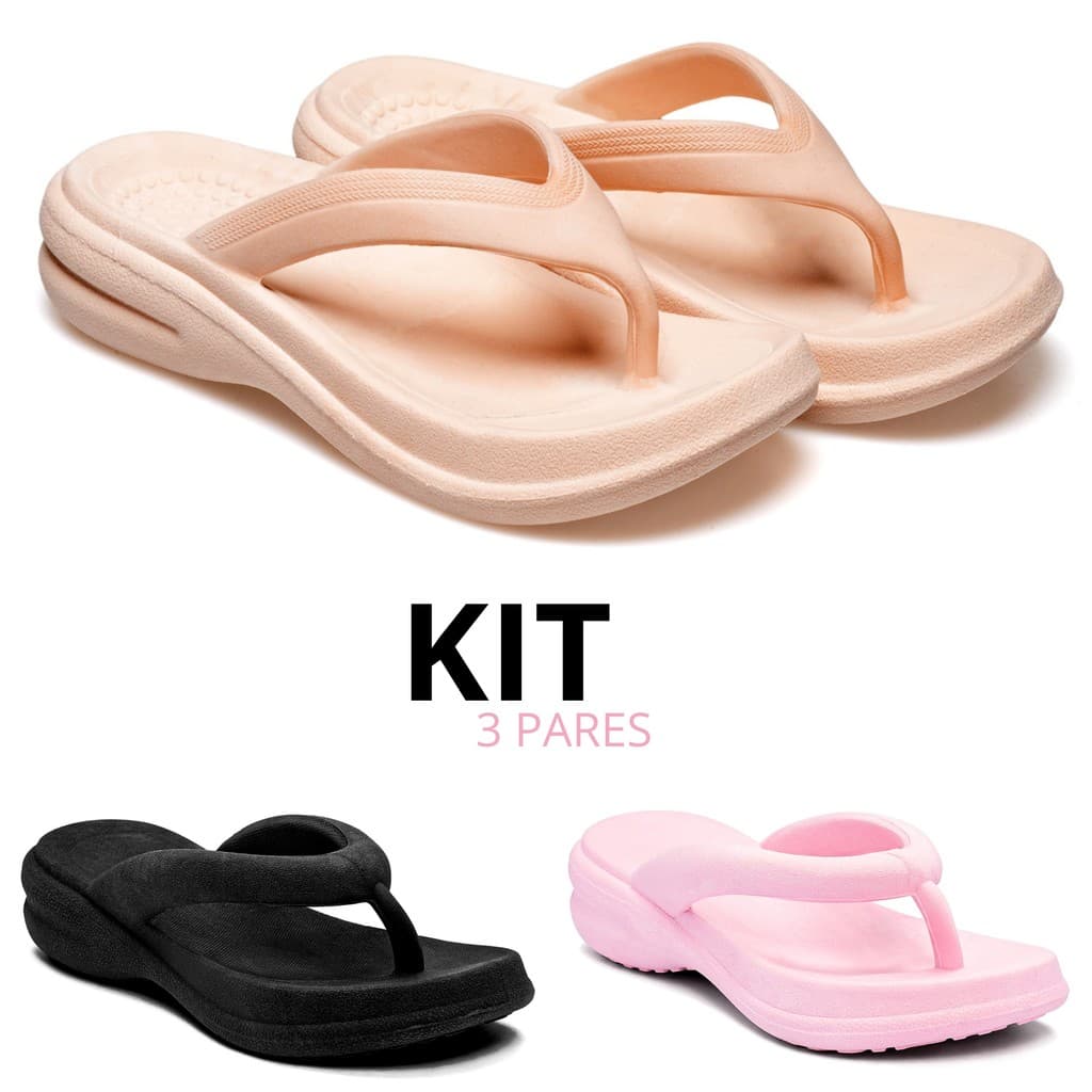 Combo 1 2 e 3 Pares Tamanco Feminino Flexível Nuvem Macio Nude